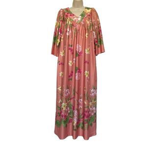 Anthony Richards Peach Floral Tropical Mumu Caftan Dress Loungewear Sz M